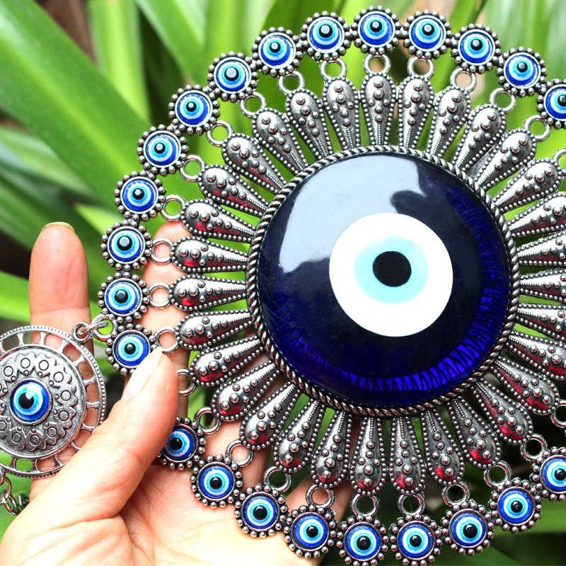 Creative Wall Hanging Living Room European Style Silver Metal Vintage Blue Turkish Eye Decorations Wall Pendant