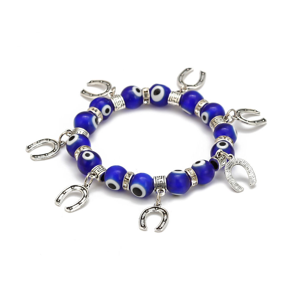 European and American Devil's Eye Crystal Bracelet Girls Simple Blue Beaded Elastic Crystal Bracelet Ornament