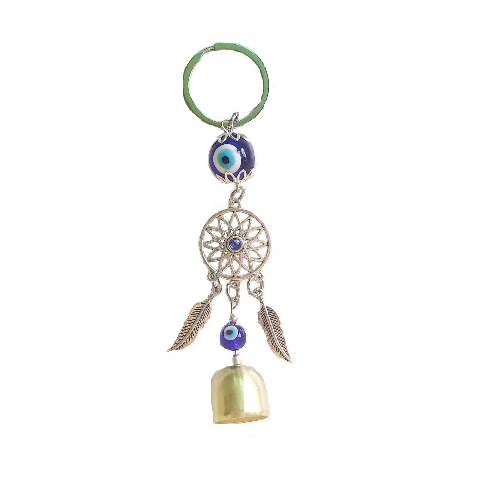 Vintage Glass Key Ring Wind Chimes Blue Eyes Keychain Metal Dreamcatcher Bell Key Buckle
