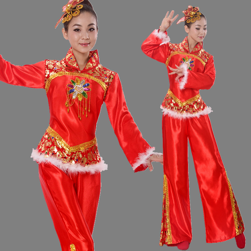 新款中老年2017秧歌服演出服裝女成人腰鼓舞扇子舞民族舞蹈表演服