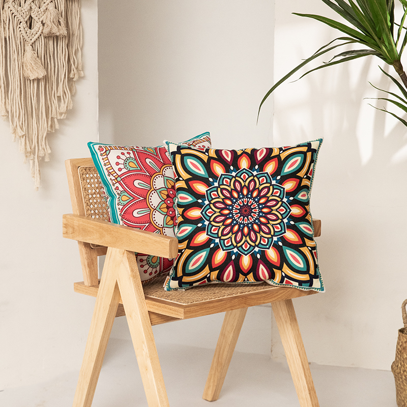 High Elastic Breathability Cotton and Linen Pillow Ethnic Style Home Pillow Cover Cushion Living Room Sofa Bohemian Guest Square Pillow