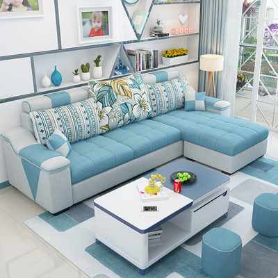 标题优化:布艺沙发简约现代小户型客厅家具整装组合可拆洗转角三人位布沙发