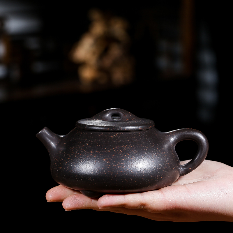 紫砂壶带球孔家用泡茶壶宜兴原矿紫沙全纯手工壶泡茶器茶具石瓢壶