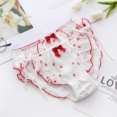 可爱胖次日系蝴蝶结少女草莓印花网纱系带牛奶丝低腰三角学生内裤-淘宝网 可爱胖次日系蝴蝶结少女草莓印花网纱系带牛奶丝低腰三角学生内裤-淘宝网