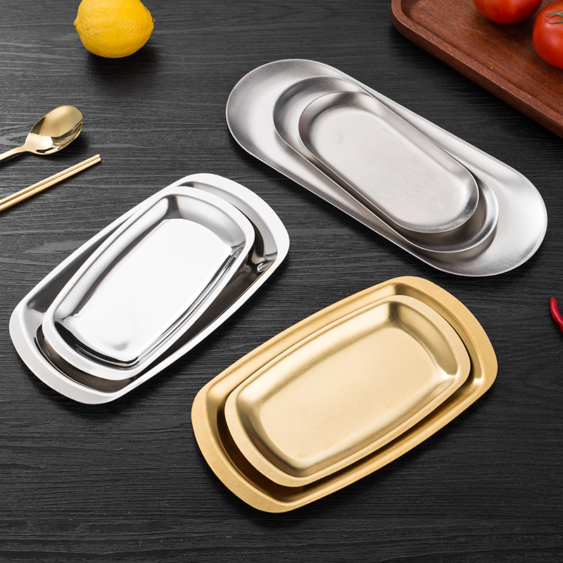 Korean Stainless Steel Square Sauce Dish Barbecue Dish Flat Plate Snack Plate Vegetarian Dish Dim Sum Dish Korean Cooking Cutlery