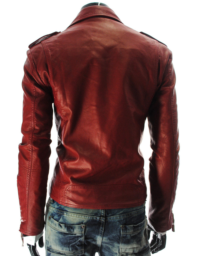 2021 2015 Men Slim Lapel Casual PU Faux Leather Jacket With Ziper Mens