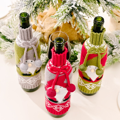 cistmas decorations knitted wine bottle cover plush high-end dress wine bottle paaging dining table window home ornaments