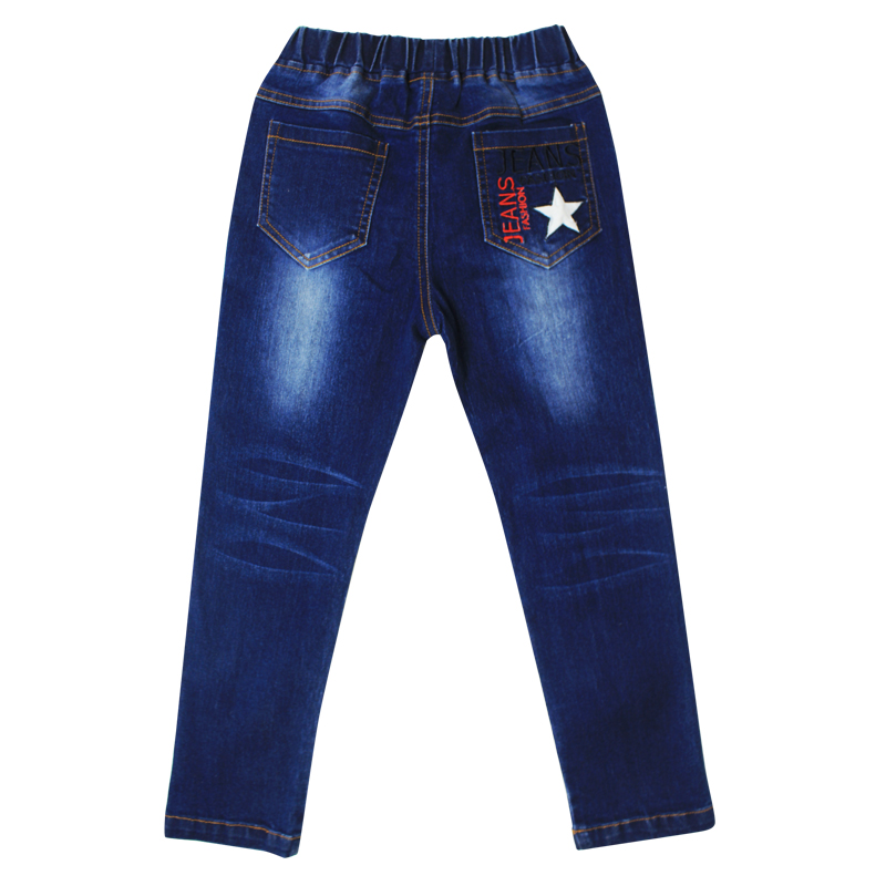 Children's jeans spring, autumn and winter thickening new style stretchy western style big children's double-layer straight-leg pants boys plus velvet pants