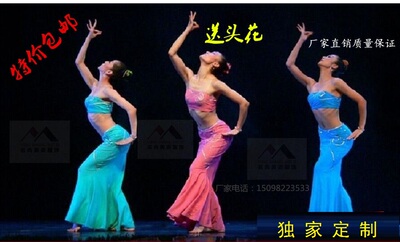 傣族舞蹈演出服装表演服饰 赞哈邵多丽舞台服 孔雀舞女修身鱼尾裙-淘宝网