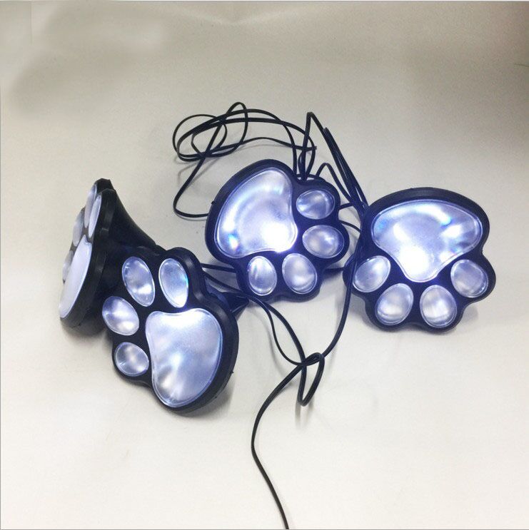 Solar the Print of Cat's Paw Bear Footprints Lighting Chain Outdoor Deck Light Garden Yard Lawn 4led String Decoration Underground Lamp