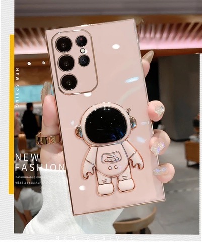 Pink — Astronaut Electroplated Silicone TPU Kickstand Function S23, S23 Plus, S23 Ultra, S22, S22 Plus, S22 Ultra, S21, S21