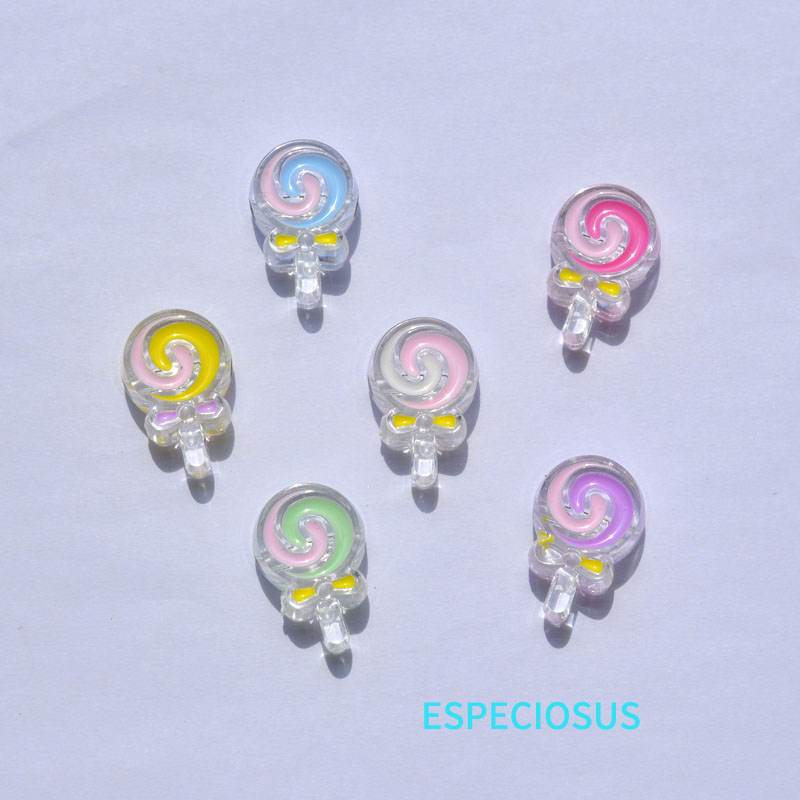 28mm Transparent Color Acrylic Cartoon Lollipop DIY Ornament Accessories Dripping Oil Scattered Beads Hair Ring Material