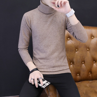 标题优化:秋冬季新款男韩版针织衫 套头青年直筒修身长袖高领毛衣