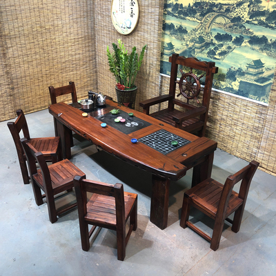 标题优化:老船木茶桌 实木茶桌椅组合仿古家具小型茶几简约中式办公泡茶桌