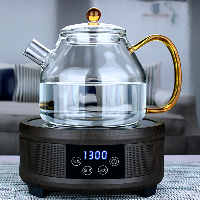 大容量全玻璃蒸茶壶 耐热加厚玻璃煮茶器 电陶炉加热煮黑茶蒸汽壶