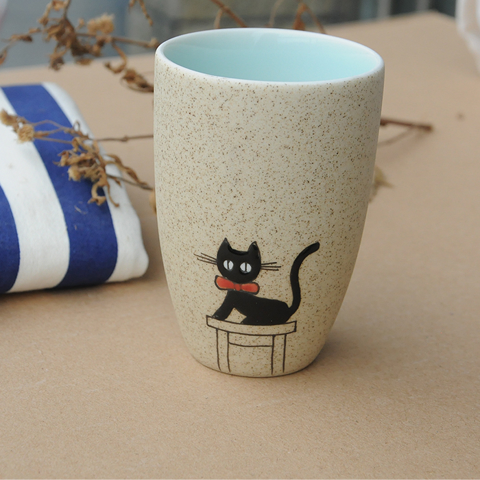 Free Shipping Cartoon Hand-Painted Cup Ceramic Cup Mug Melting Sand Water Cup Creative Couple Milk Cup Small Single Cup