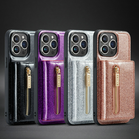 Luxury Girls Magnetic Zipper Wallet Glitter Bling Samsung Phone Case