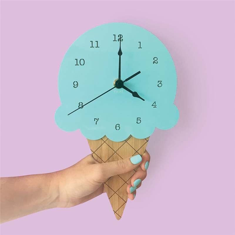 Ice Cream Rabbit Wood Children's Room Silent Pendulum Wooden Wall Decoration Pendant Clock_voghion.com