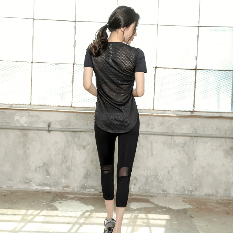2017韩国夏季健身服女健身房跑步运动瑜伽速干短袖七分裤三件套装