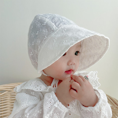 夏季婴儿遮阳帽韩版大帽檐纯棉透气宫廷帽单层镂空棉布宝宝太阳帽
