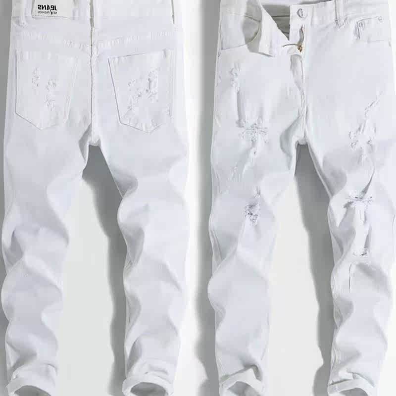 blanc neuf points jeans pour hommes la version coréenne de la tendance de trous à 9 minutes de pantalons-hommes loisirs slim fit stretch pantalon pieds blanc neuf points jeans pour hommes la version coréenne de la tendance de trous à 9 minutes de pantalons-hommes loisirs slim fit stretch pantalon pieds