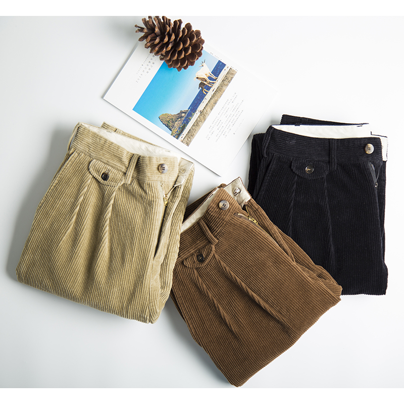 Men's autumn and winter corduroy pants, men's nine-point pants, loose trendy harem pants, Japanese retro casual pants, men's straight