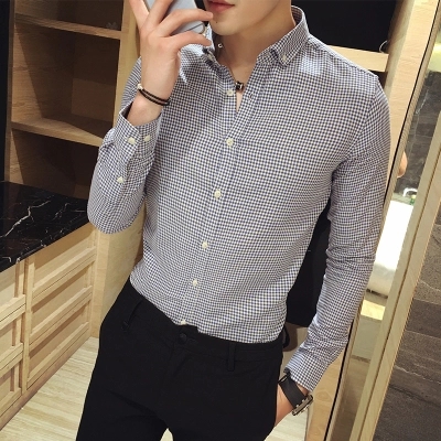 chemise à carreaux hommes manches longues version coréenne de casual slim-fit 2019 nouveau été les tendances de la jeunesse beau de la personnalité de la chemise des hommes chemise à carreaux hommes manches longues version coréenne de casual slim-fit 2019 nouveau été les tendances de la jeunesse beau de la personnalité de la chemise des hommes