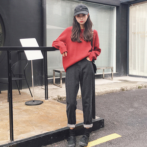34韩版俏皮网红小清新复古宽松毛衣粗毛线时尚港味套装女