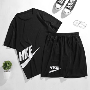 男士运动套装夏季2020新款潮流宽松短袖短裤两件套跑步休闲运动服