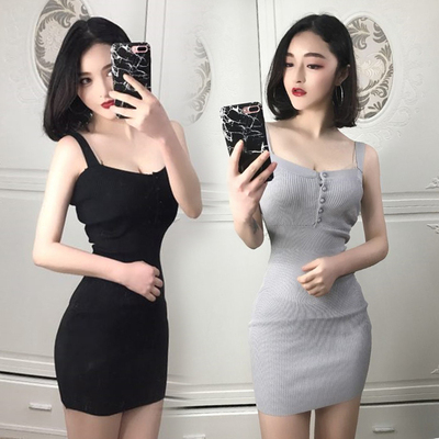 夜店女装紧身包臀低胸性感露背连衣裙夏修身显瘦针织打底吊带短裙-淘宝网