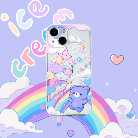 Rainbow Bear Pastel Ice Cream Illustration iPhone Case