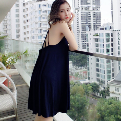 露背睡裙莫代尔棉冰丝宽松大码睡衣女夏性感清新吊带连衣裙新薄款-淘宝网