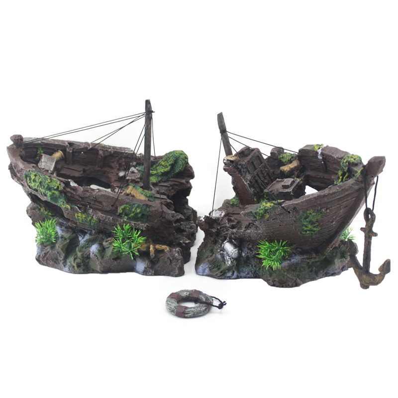 Fish Tank Scenery Decoration Boat Aquarium Fish and Shrimp Shelter Cave Pirate Ship Decoration Hollow Resin Boat Free Shipping