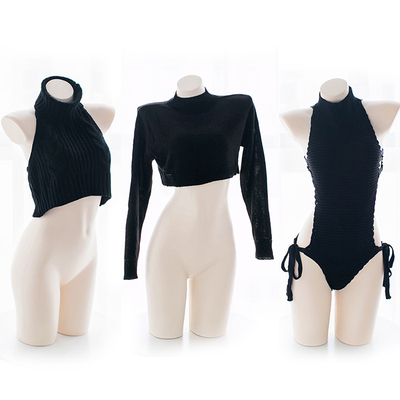 七了个三 决胜露背毛衣杀手毛衣性感绑带黑色工口少女连体毛衣-淘宝网