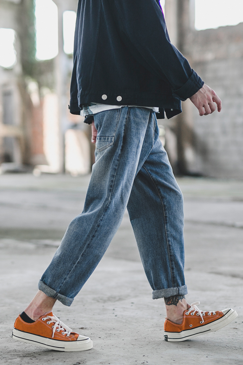 Tokyo Wardrobe Japanese Original Loose Jeans Men's Straight Retro Cropped Pants Trend Slim Casual Pants Feet