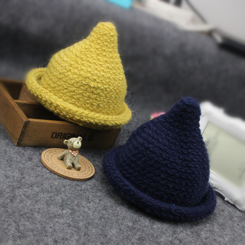 韓國兒童尖尖奶嘴帽寶寶毛線帽子韓版潮秋鼕男女童小孩針織帽手工