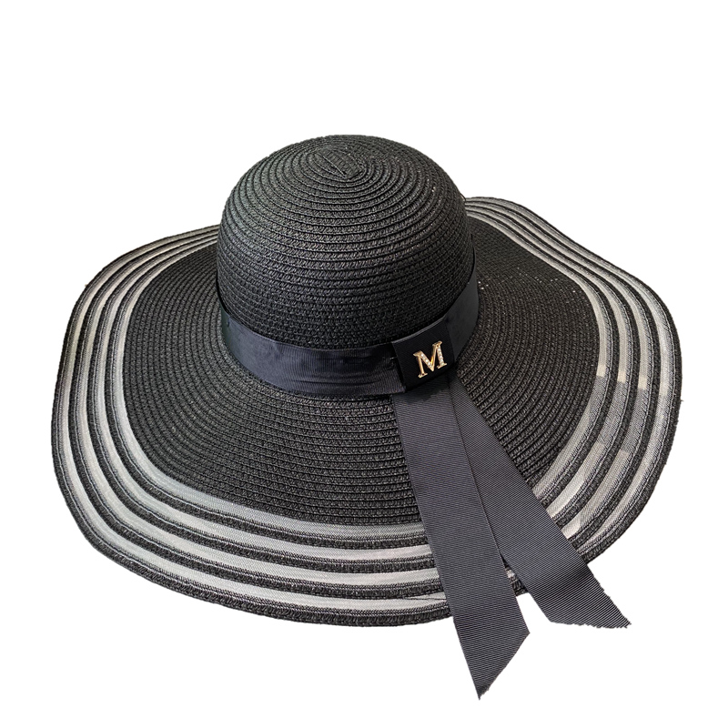 Mesh Big Brim Straw Hat Hepburn Style French Elegant Travel Vacation Beach Sunshade Shade Netting Red Bucket Hat