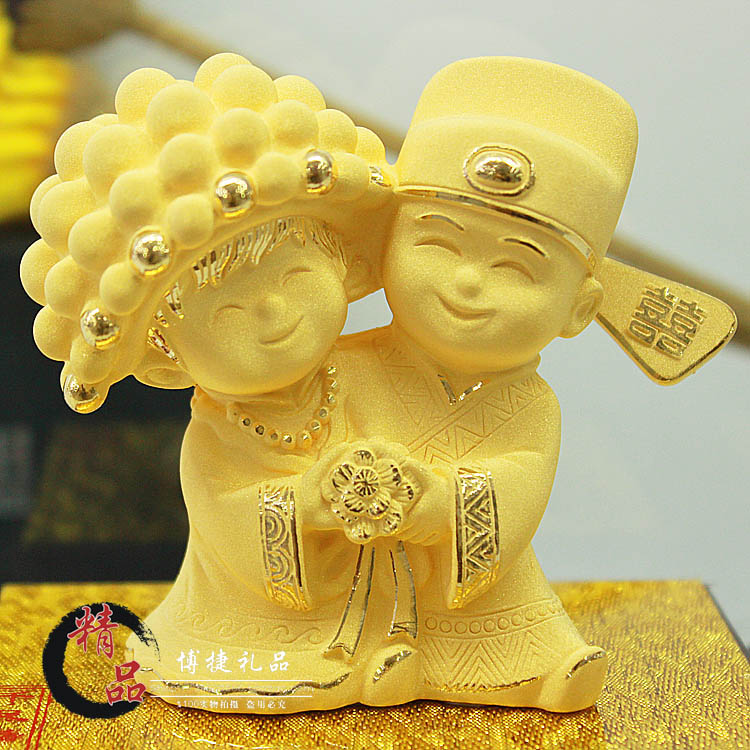 热销绒沙金摆件婚房婚庆礼品送礼新婚结婚礼物实用创意摆设小号