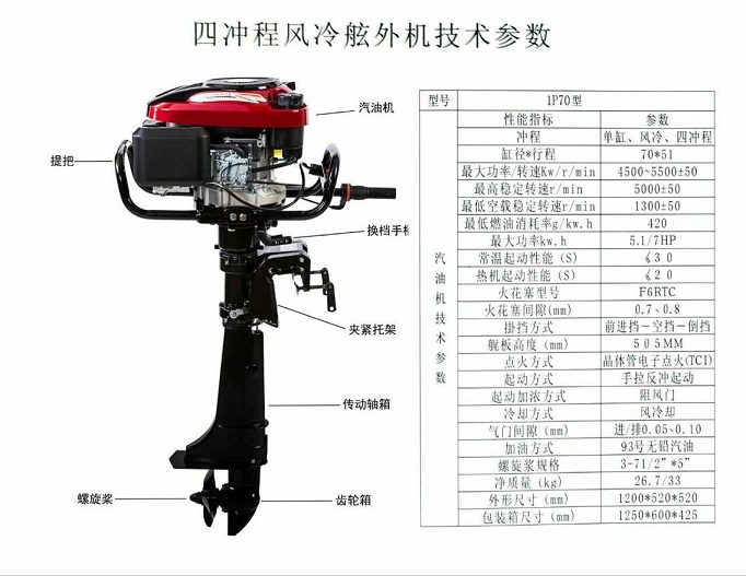 批发航凯四冲程7.0风冷船外机舷外机马达 汽油机冲锋舟橡皮艇