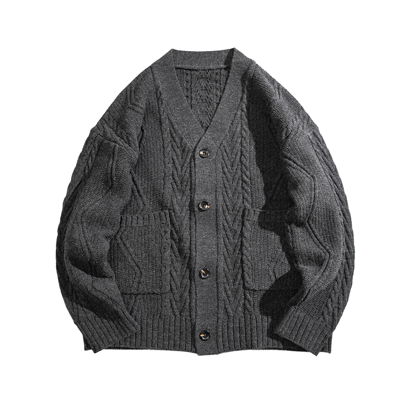 BDCT original retro V-neck cardigan sweater men's tide Japanese casual jacquard knitted jacket men's long-sleeved spring