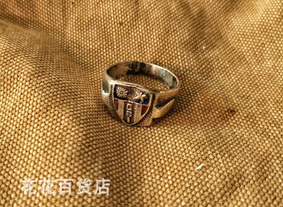 博物馆级 二战美国志愿航空队1945年飞虎队纯银珐琅戒指