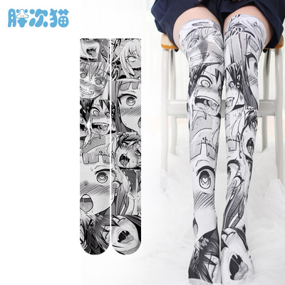 【撩汉出品】表情过膝袜 印花害羞大腿袜 加长天鹅绒高筒袜70cm-淘宝网