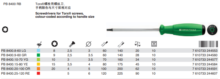 瑞士PB 8440.RB 6件套星型、梅花螺丝刀起子套装工具