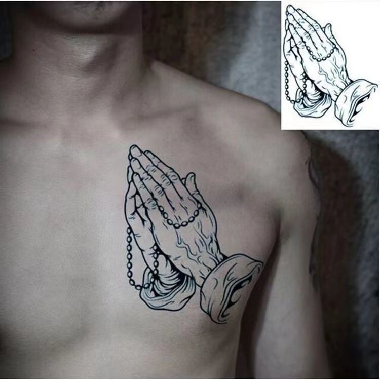 Praying Hands Buddha Hand Tattoo Sticker Herbal Semi-Permanent Tattoo Color Eye Totem Arm Simulation Tattoo Full Sticker