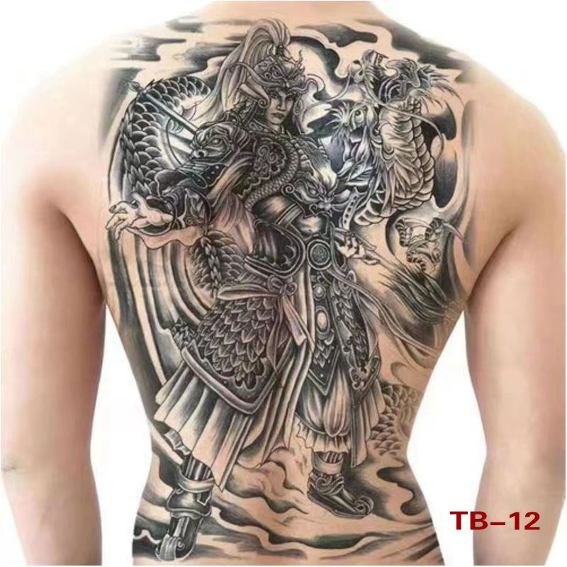 Herbal Semi-Permanent Full Back Tattoo Sticker Waterproof Men's and Women's Long-Lasting Dragon Geisha Fish Zhao Yun Back Flower Arm Tattoo Sticker Paper