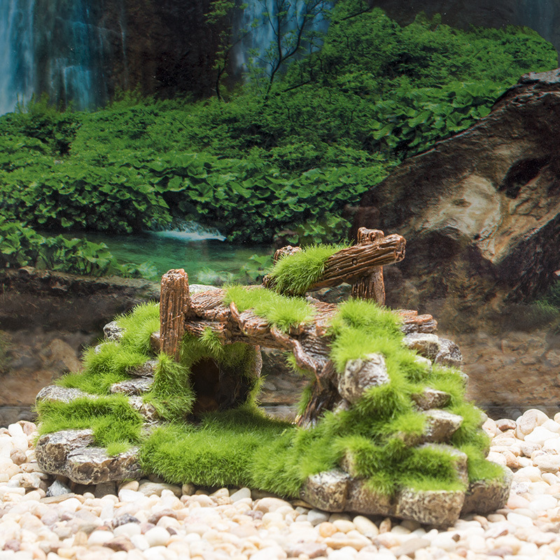 Factory Fish Tank Resin Moss Bridge Fish Play Cave Decoration Fish Tank Aquarium Decoration Turtle Jar Landscaping Rockery Stone