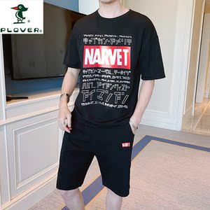 plover短袖t恤套装男装港风新款休闲运动男潮牌搭配帅气一套夏装