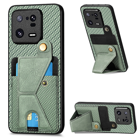 Green — Carbon Fiber Pattern Card Holder Kickstand Function Note 12, Note 12 Pro, Note 12Pro+, 13, 13 Pro, 13 Ultra, 12T, 12T