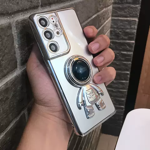Nice Phone Cases Covers Astronaut Finger Ring Holder Kickstand Electroplated Silicone TPU Galaxy S23, Galaxy S23 Plus, Galaxy S23 Ultra, Galaxy S22, Galaxy S22 Plus, Galaxy S22 Ultra, Galaxy S21, Galaxy S21 Plus, Galaxy S21 Ultra,