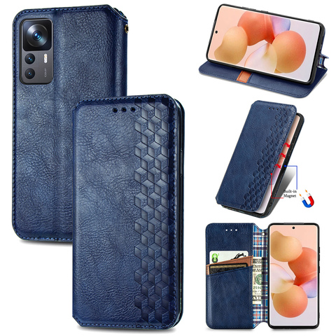 Wallets Folio Flip Blocks Embossed Synthetic Leather Card Holder Folding Stand K50, K50 Pro, K50 Ultra, 12T, 12T Pro Phone